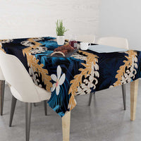 Puakenikeni Maile Lei Tablecloth Frangipani Blue Tropical Leaves