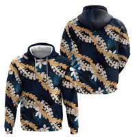 Puakenikeni Maile Lei Zip Hoodie Frangipani Blue Tropical Leaves LT01 - Polynesian Pride