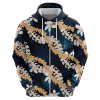 Puakenikeni Maile Lei Zip Hoodie Frangipani Blue Tropical Leaves LT01 - Polynesian Pride