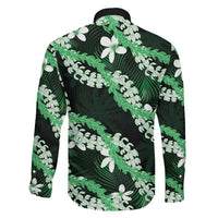 Puakenikeni Maile Lei Family Matching Off Shoulder Maxi Dress and Hawaiian Shirt Frangipani Green Tropical Leaves LT01 - Polynesian Pride