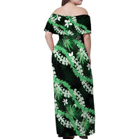 Puakenikeni Maile Lei Family Matching Off Shoulder Maxi Dress and Hawaiian Shirt Frangipani Green Tropical Leaves LT01 - Polynesian Pride