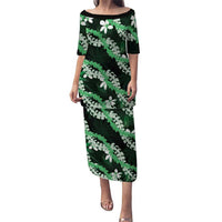 Puakenikeni Maile Lei Family Matching Puletasi and Hawaiian Shirt Frangipani Green Tropical Leaves LT01 Mom's Dress Green - Polynesian Pride