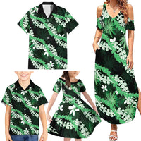 Puakenikeni Maile Lei Family Matching Summer Maxi Dress and Hawaiian Shirt Frangipani Green Tropical Leaves LT01 - Polynesian Pride