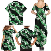 Puakenikeni Maile Lei Family Matching Summer Maxi Dress and Hawaiian Shirt Frangipani Green Tropical Leaves LT01 - Polynesian Pride