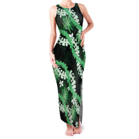 Puakenikeni Maile Lei Family Matching Tank Maxi Dress and Hawaiian Shirt Frangipani Green Tropical Leaves