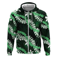 Puakenikeni Maile Lei Hoodie Frangipani Green Tropical Leaves LT01 Zip Hoodie Green - Polynesian Pride