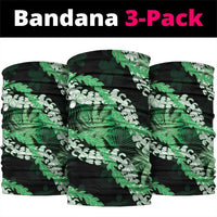 Puakenikeni Maile Lei Neck Gaiter Frangipani Green Tropical Leaves LT01 package One Size: 25*50cm Green - Polynesian Pride