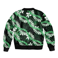 Puakenikeni Maile Lei Sleeve Zip Bomber Jacket Frangipani Green Tropical Leaves LT01 - Polynesian Pride