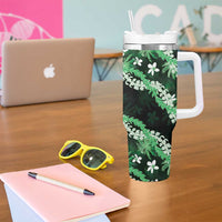 Puakenikeni Maile Lei Tumbler With Handle Frangipani Green Tropical Leaves LT01 - Polynesian Pride