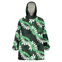 Puakenikeni Maile Lei Wearable Blanket Hoodie Frangipani Green Tropical Leaves LT01 One Size Green - Polynesian Pride