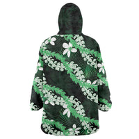 Puakenikeni Maile Lei Wearable Blanket Hoodie Frangipani Green Tropical Leaves LT01 - Polynesian Pride