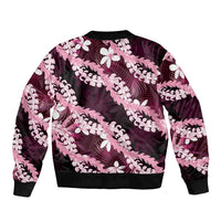 Puakenikeni Maile Lei Bomber Jacket Frangipani Pink Tropical Leaves LT01 - Polynesian Pride