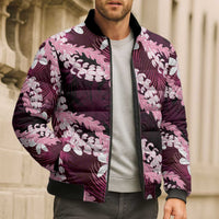Puakenikeni Maile Lei Bomber Puffer Jacket Frangipani Pink Tropical Leaves LT01 - Polynesian Pride