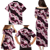 Puakenikeni Maile Lei Family Matching Puletasi and Hawaiian Shirt Frangipani Pink Tropical Leaves LT01 - Polynesian Pride