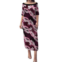 Puakenikeni Maile Lei Family Matching Puletasi and Hawaiian Shirt Frangipani Pink Tropical Leaves LT01 Mom's Dress Pink - Polynesian Pride