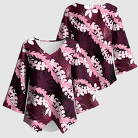 Puakenikeni Maile Lei Kimono Sleeve Blouse Frangipani Pink Tropical Leaves LT01 - Polynesian Pride