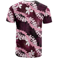 Puakenikeni Maile Lei T Shirt Frangipani Pink Tropical Leaves LT01 - Polynesian Pride