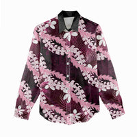 Puakenikeni Maile Lei Women Casual Shirt Frangipani Pink Tropical Leaves LT01 - Polynesian Pride