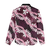 Puakenikeni Maile Lei Women Casual Shirt Frangipani Pink Tropical Leaves LT01 - Polynesian Pride