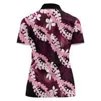 Puakenikeni Maile Lei Women Polo Shirt Frangipani Pink Tropical Leaves LT01 - Polynesian Pride