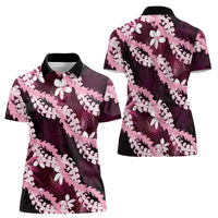 Puakenikeni Maile Lei Women Polo Shirt Frangipani Pink Tropical Leaves LT01 - Polynesian Pride