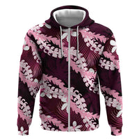Puakenikeni Maile Lei Zip Hoodie Frangipani Pink Tropical Leaves LT01 Zip Hoodie Pink - Polynesian Pride
