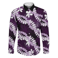 Puakenikeni Maile Lei Family Matching Off Shoulder Short Dress and Hawaiian Shirt Frangipani Purple Tropical Leaves