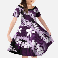 Puakenikeni Maile Lei Family Matching Tank Maxi Dress and Hawaiian Shirt Frangipani Purple Tropical Leaves