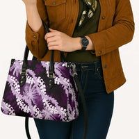 Puakenikeni Maile Lei Leather Bag Frangipani Purple Tropical Leaves