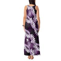 Puakenikeni Maile Lei Tank Maxi Dress Frangipani Purple Tropical Leaves