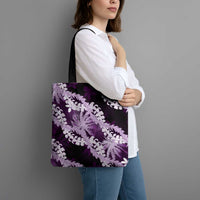 Puakenikeni Maile Lei Tote Bag Frangipani Purple Tropical Leaves