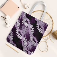 Puakenikeni Maile Lei Tote Bag Frangipani Purple Tropical Leaves