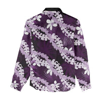 Puakenikeni Maile Lei Women Casual Shirt Frangipani Purple Tropical Leaves LT01 - Polynesian Pride