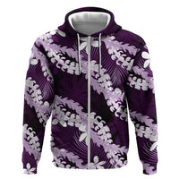 Puakenikeni Maile Lei Zip Hoodie Frangipani Purple Tropical Leaves LT01 Zip Hoodie Purple - Polynesian Pride
