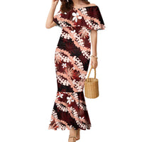 Puakenikeni Maile Lei Family Matching Mermaid Dress and Hawaiian Shirt Frangipani Red Tropical Leaves