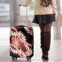 Puakenikeni Maile Lei Luggage Cover Frangipani Red Tropical Leaves
