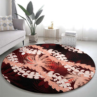 Puakenikeni Maile Lei Round Carpet Frangipani Red Tropical Leaves LT01 - Polynesian Pride