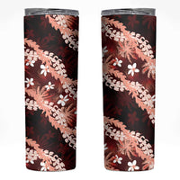 Puakenikeni Maile Lei Skinny Tumbler Frangipani Red Tropical Leaves LT01 Red - Polynesian Pride