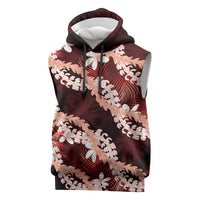 Puakenikeni Maile Lei Sleeveless Hoodie Frangipani Red Tropical Leaves