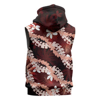 Puakenikeni Maile Lei Sleeveless Hoodie Frangipani Red Tropical Leaves