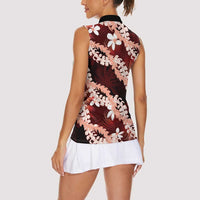 Puakenikeni Maile Lei Women Sleeveless Polo Shirt Frangipani Red Tropical Leaves LT01 - Polynesian Pride