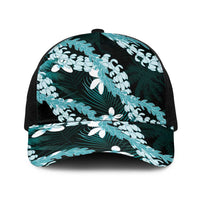 Puakenikeni Maile Lei Baseball Net Cap Frangipani Turquoise Tropical Leaves LT01 One Size Black Turquoise - Polynesian Pride