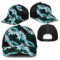 Puakenikeni Maile Lei Baseball Net Cap Frangipani Turquoise Tropical Leaves LT01 - Polynesian Pride