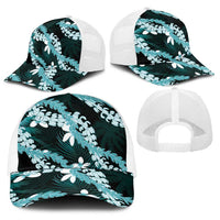 Puakenikeni Maile Lei Baseball Net Cap Frangipani Turquoise Tropical Leaves LT01 - Polynesian Pride