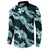 Puakenikeni Maile Lei Button Sweatshirt Frangipani Turquoise Tropical Leaves LT01 - Polynesian Pride