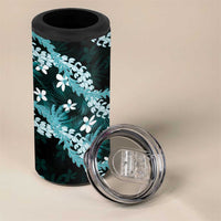 Puakenikeni Maile Lei 4 in 1 Can Cooler Tumbler Frangipani Turquoise Tropical Leaves LT01 - Polynesian Pride