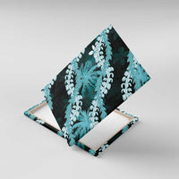 Puakenikeni Maile Lei Canvas Wall Art Frangipani Turquoise Tropical Leaves LT01 With Frame Turquoise - Polynesian Pride
