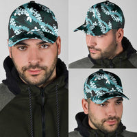 Puakenikeni Maile Lei Classic Cap Frangipani Turquoise Tropical Leaves LT01 - Polynesian Pride