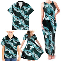 Puakenikeni Maile Lei Family Matching Tank Maxi Dress and Hawaiian Shirt Frangipani Turquoise Tropical Leaves LT01 - Polynesian Pride