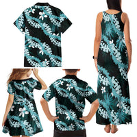 Puakenikeni Maile Lei Family Matching Tank Maxi Dress and Hawaiian Shirt Frangipani Turquoise Tropical Leaves LT01 - Polynesian Pride